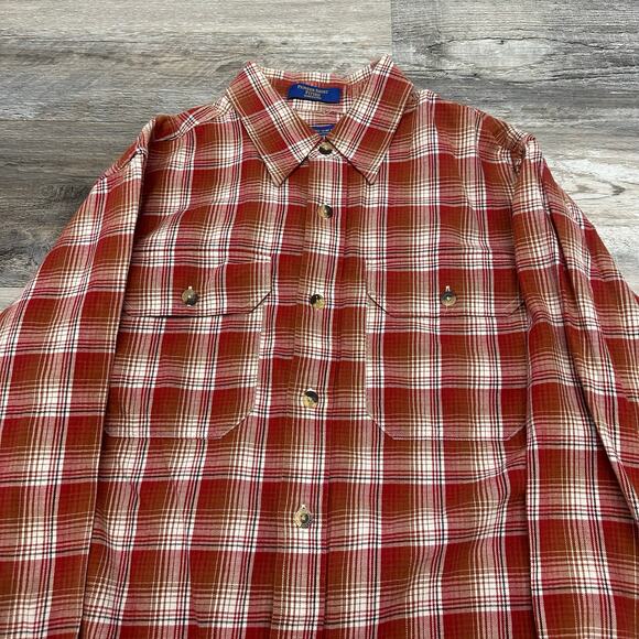Pendleton Pioneer Shirt Red Plaid Mens Medium Merino Wool Blend Fitted Flannel - Picture 9 of 9